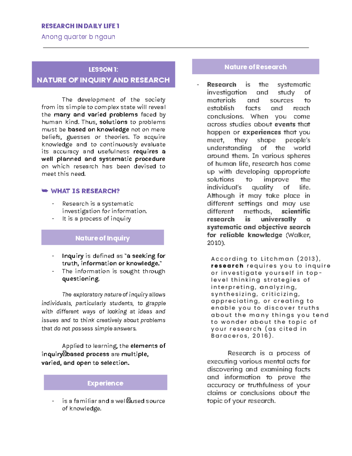 RDL Reviewer - RDL Notes - Anong quarter b ngaun LESSON 1: NATURE OF ...