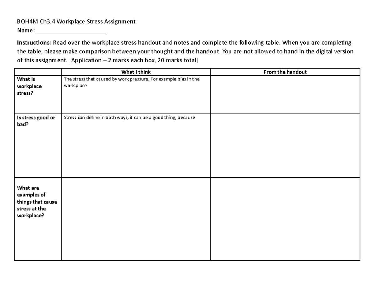 assignment on stress in workplace