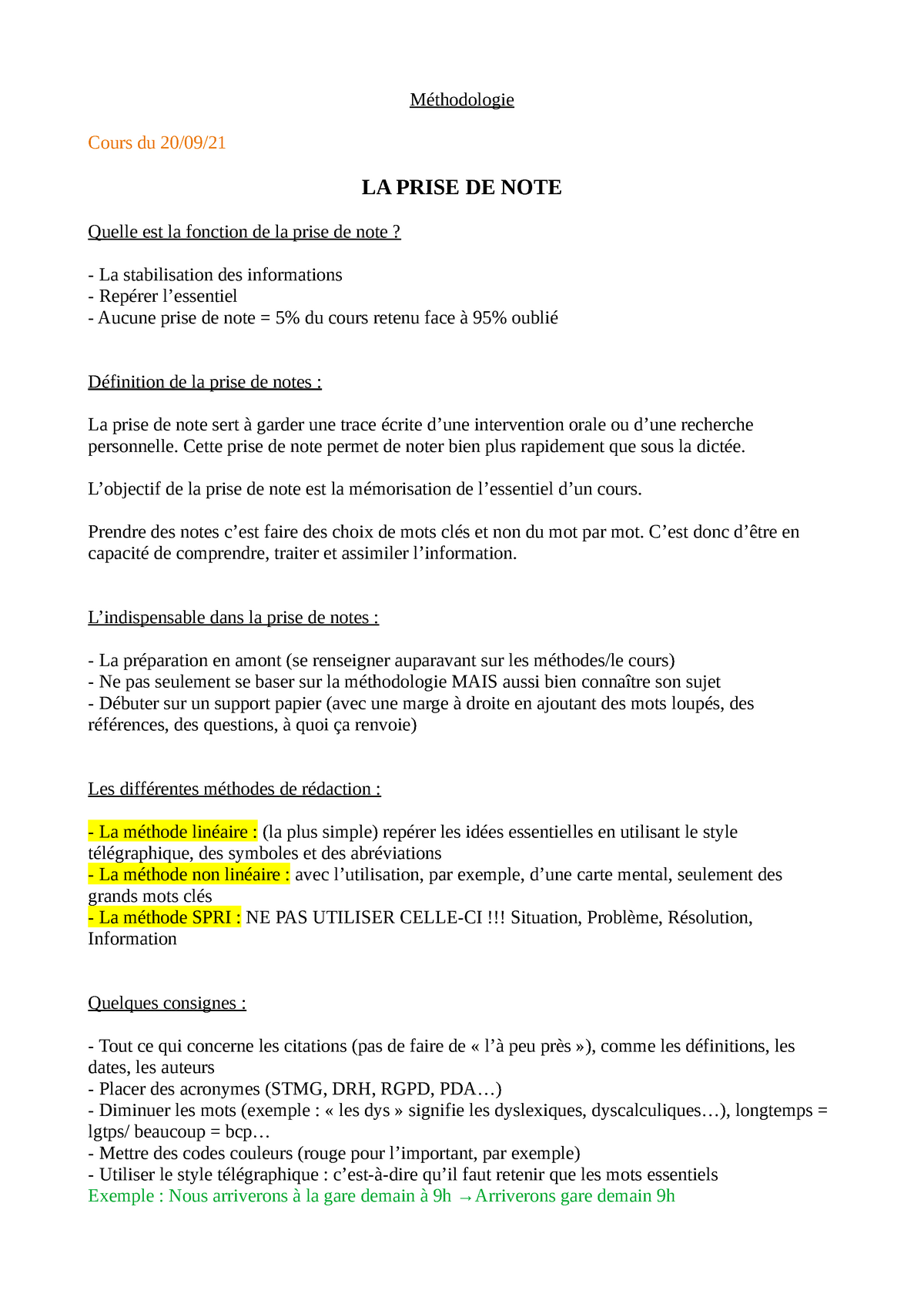 Cours Prise de Notes, PDF, Lecture (Processus)