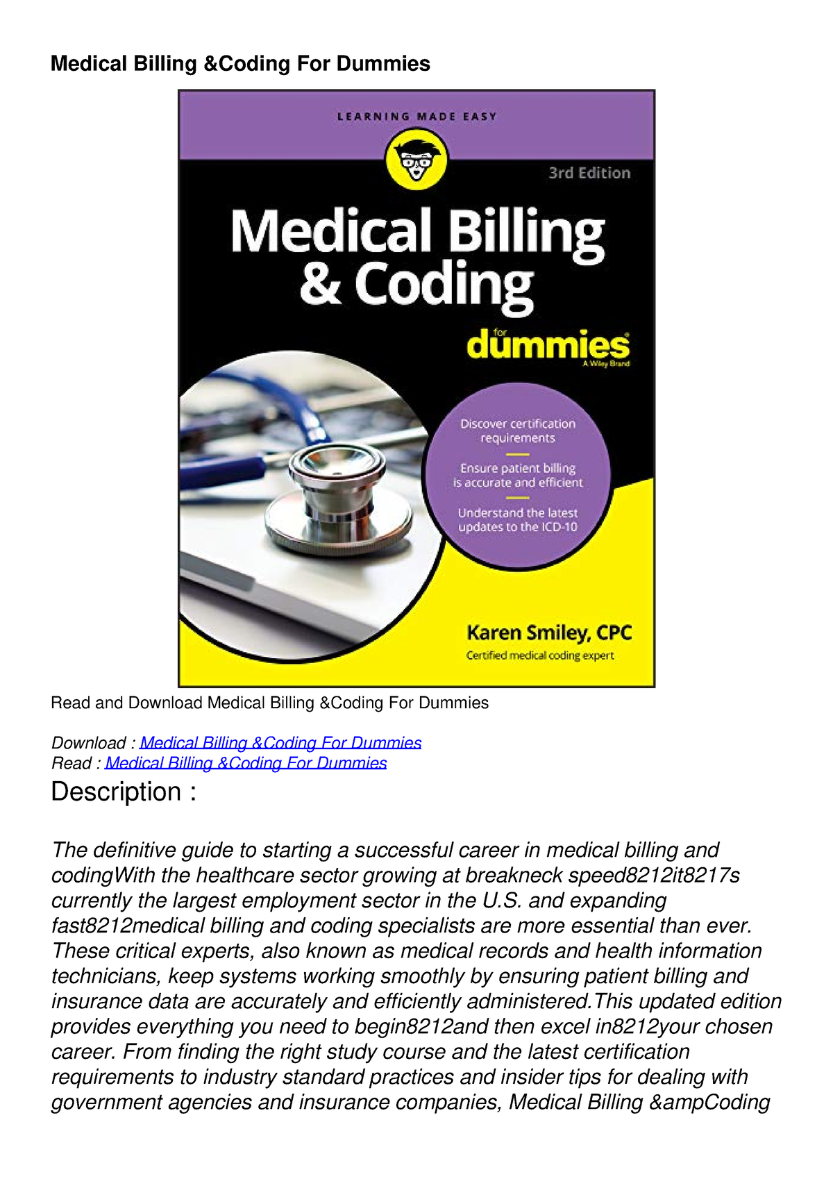 PDF/READ/DOWNLOAD Medical Billing Coding For Dummies - Medical Billing ...