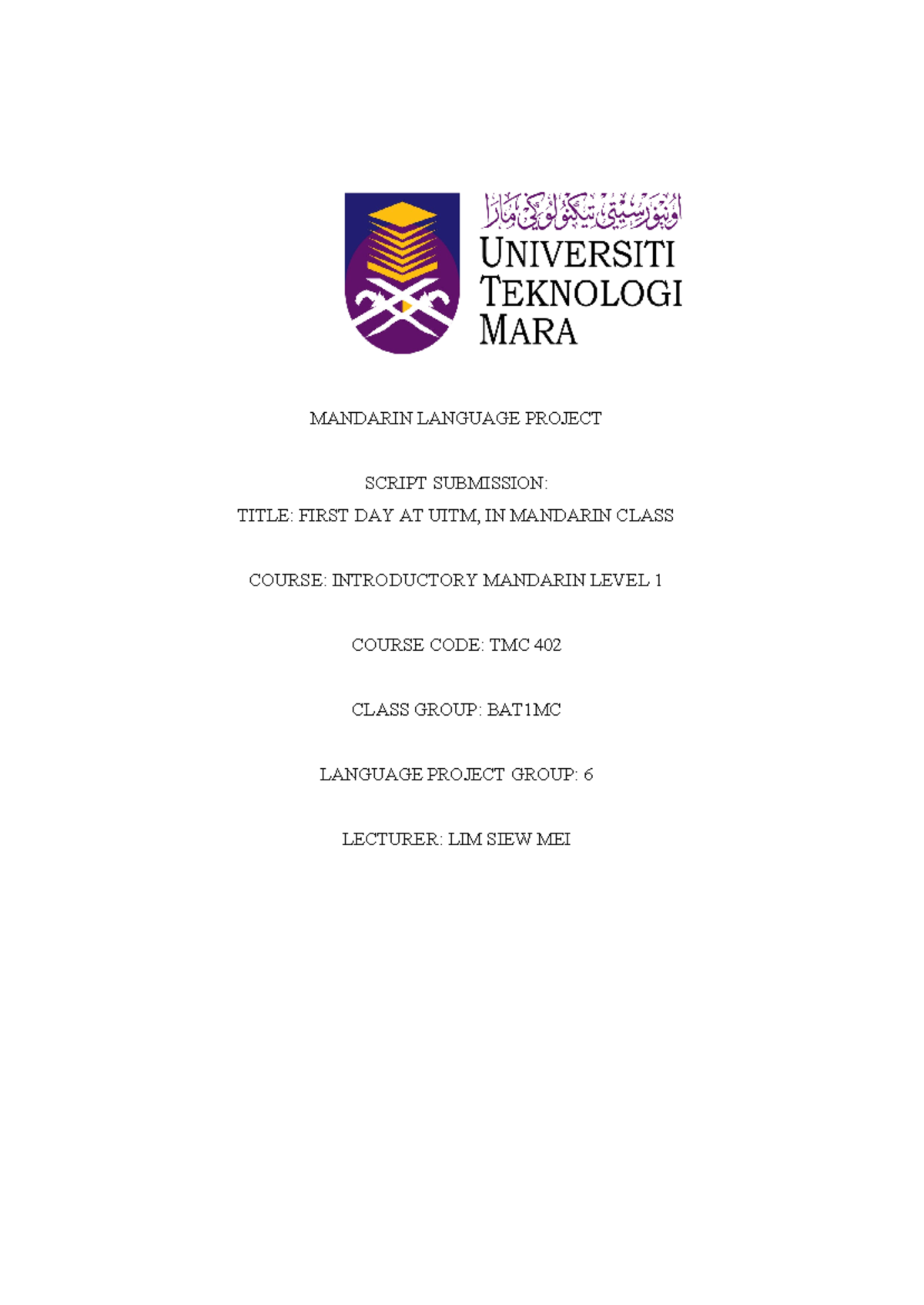 Script Mandarin Revised Mandarin Language Project Script Submission Script Mandarin Revised Mandarin Language Project Script Submission