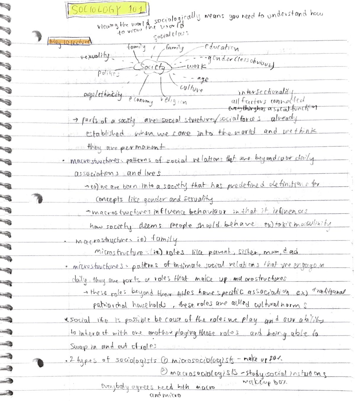 May 10 Lecture written out notes from lecture day 1 - SOCI 101 - Studocu