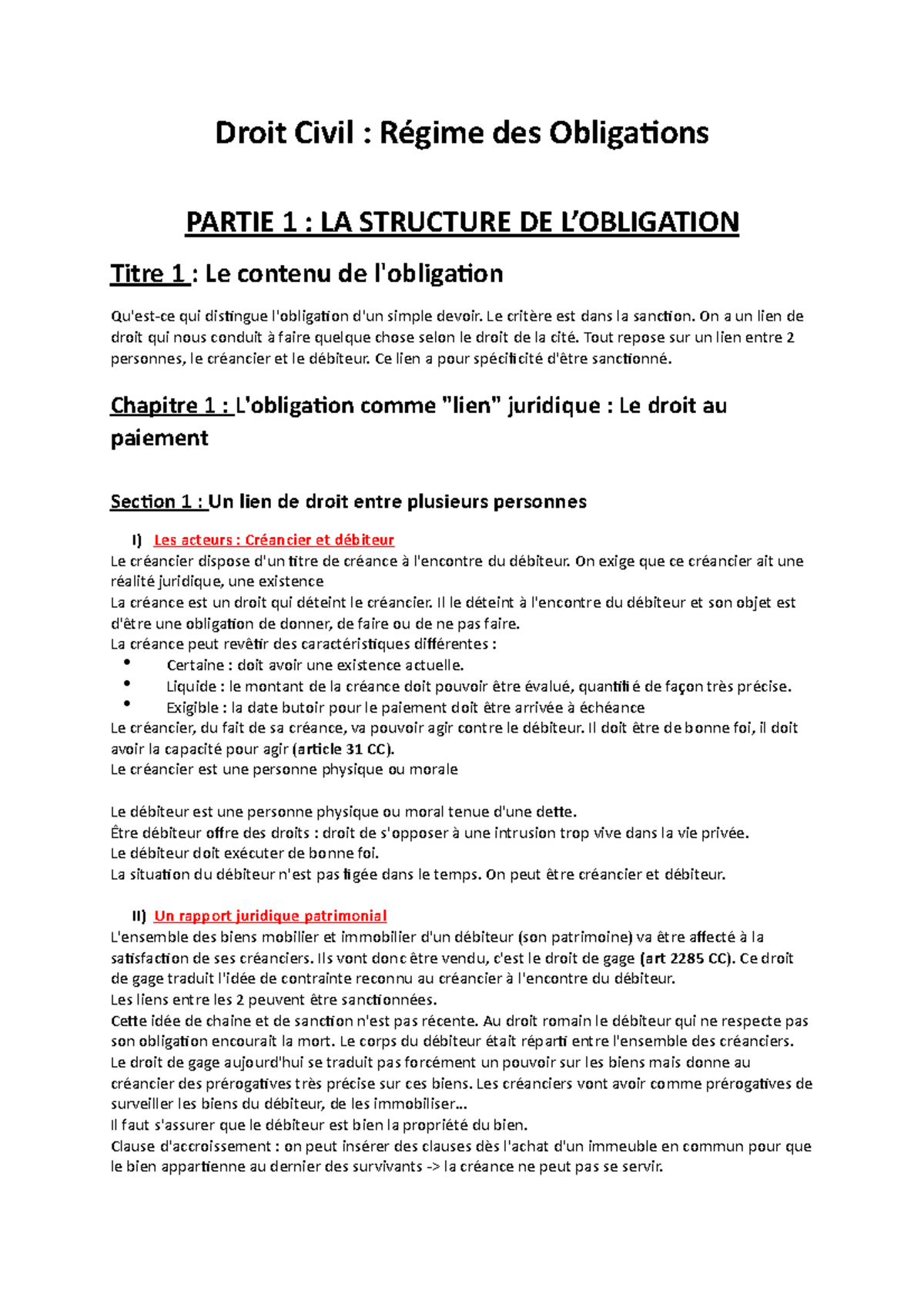 Cours Régime des Obligations Droit Civil Régime des Obligations