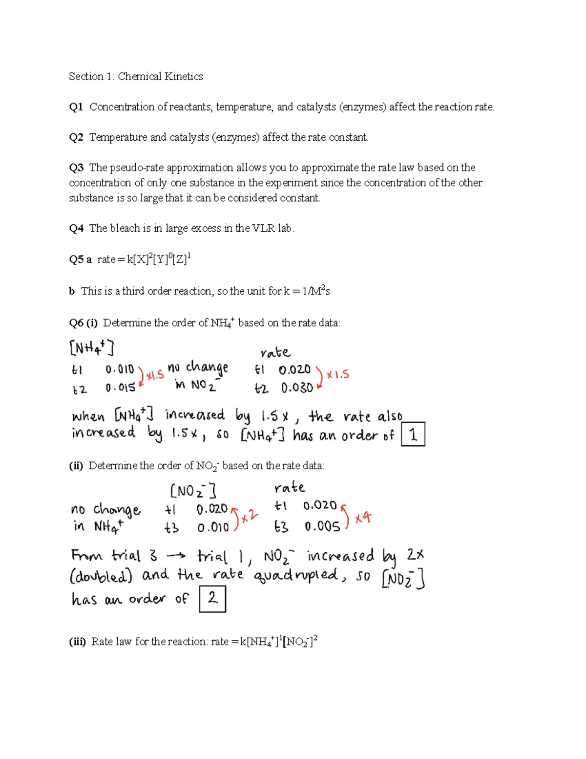 Chem 14BL Homework 7 Assignment - Section 1: Chemical Kinetics Q1 ...