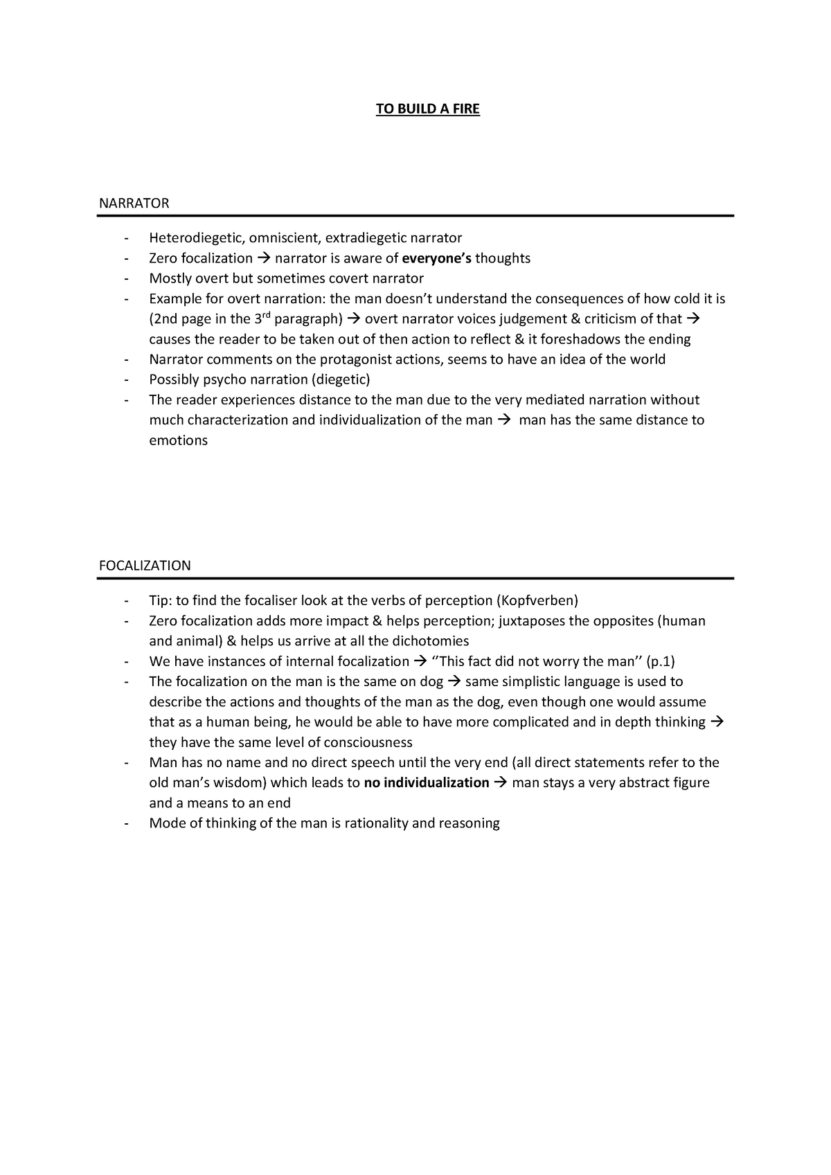 TO Build A FIRE - Analysis of narration, focalization, and message of ...