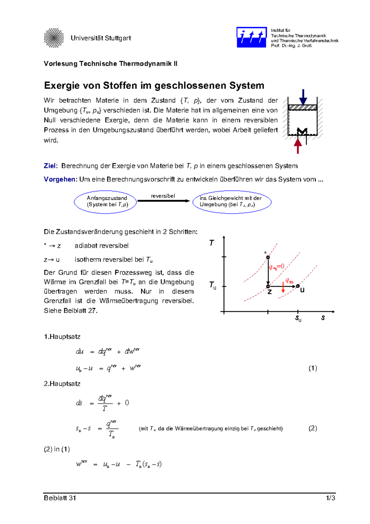 Beiblatt 31 Exergie stoffbezogen - Universität Stuttgart Institut für ...