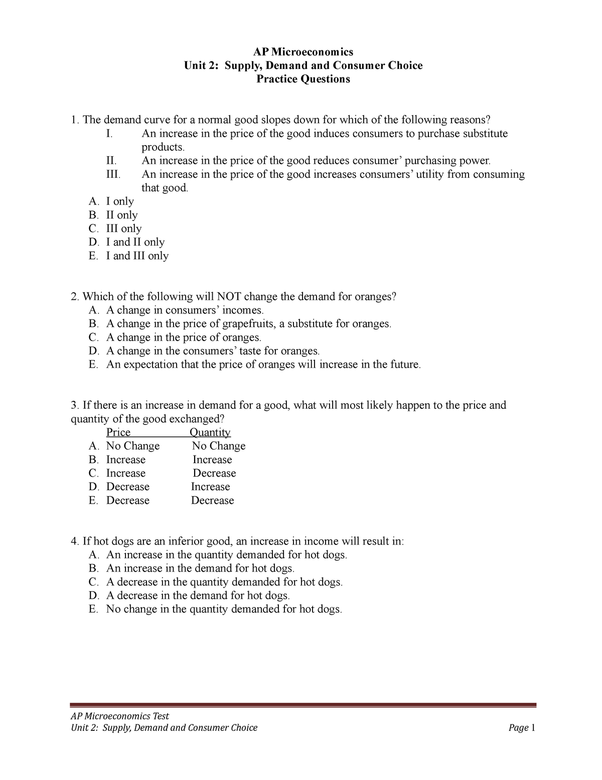 microeconomics essay questions and answers