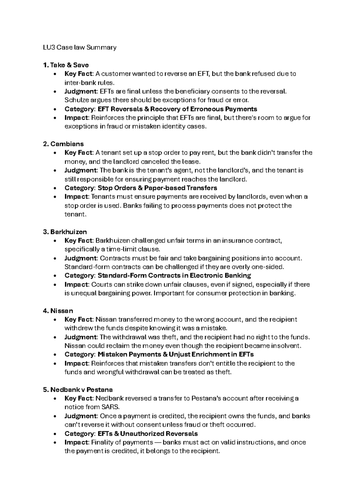 LU3 Case law Summary LU3 Case law Summary Take & Save Key Fact A