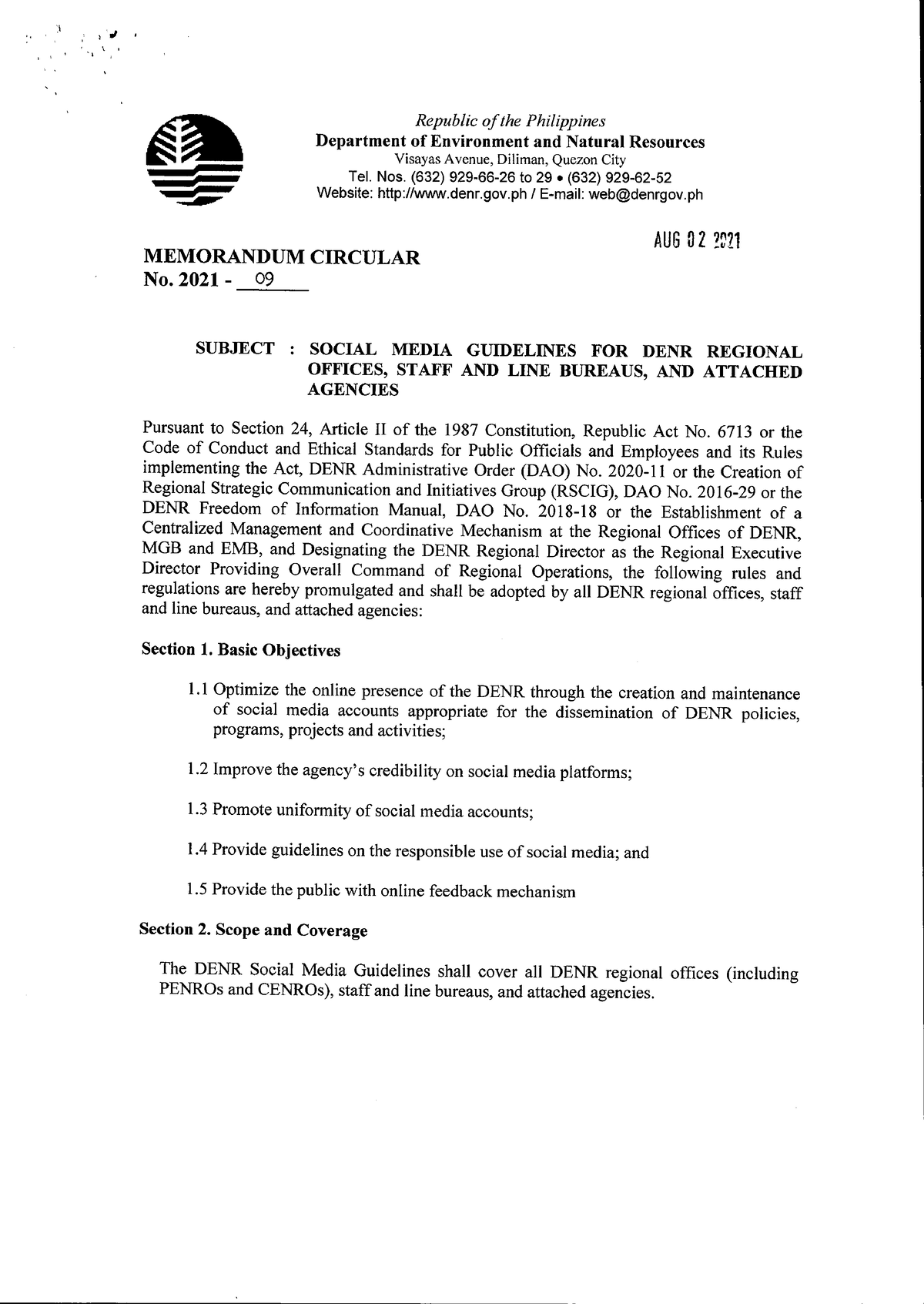 Social Media Guidelines FOR DENR Regional Offices, Staff AND LINE Bureaus, AND Attached Agencies 