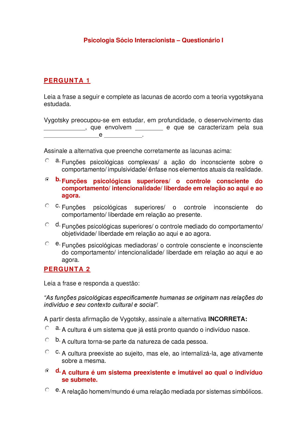 NP 1 - Psicologia SÃ³cio Interacionista - Question Ã¡rios I E II Wagner ...