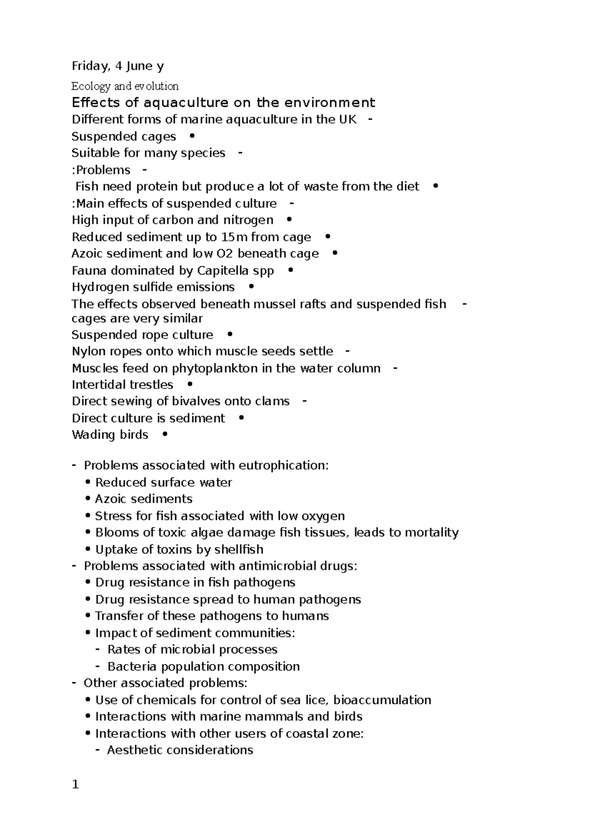 Aquaculture - Lecture notes 2 - Friday, 4 June y Ecology and evolution ...
