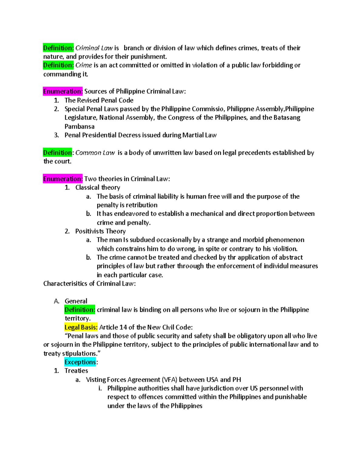 Criminal Law Notes Reviewer for First Year Definition Criminal Law