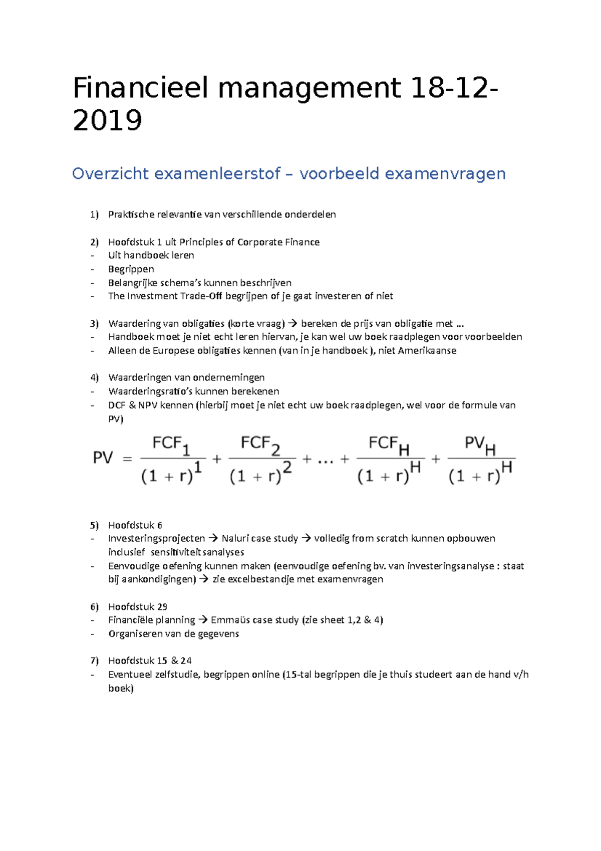 Examenvragen Financieel Management - Financieel Management 18-12- 2019 ...