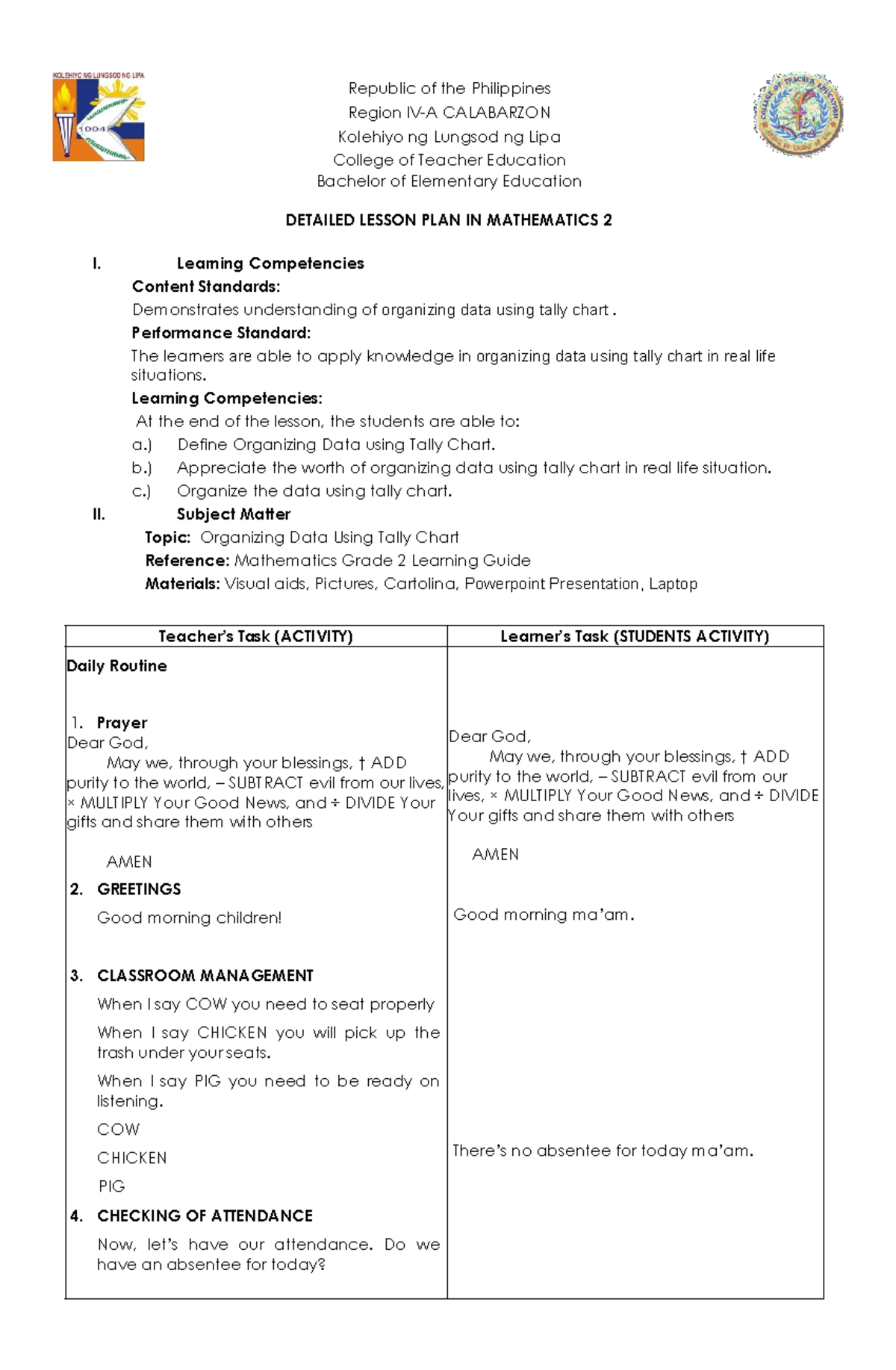 DETAILED LESSON PLAN IN MATH - Republic of the Philippines Region lV-A ...