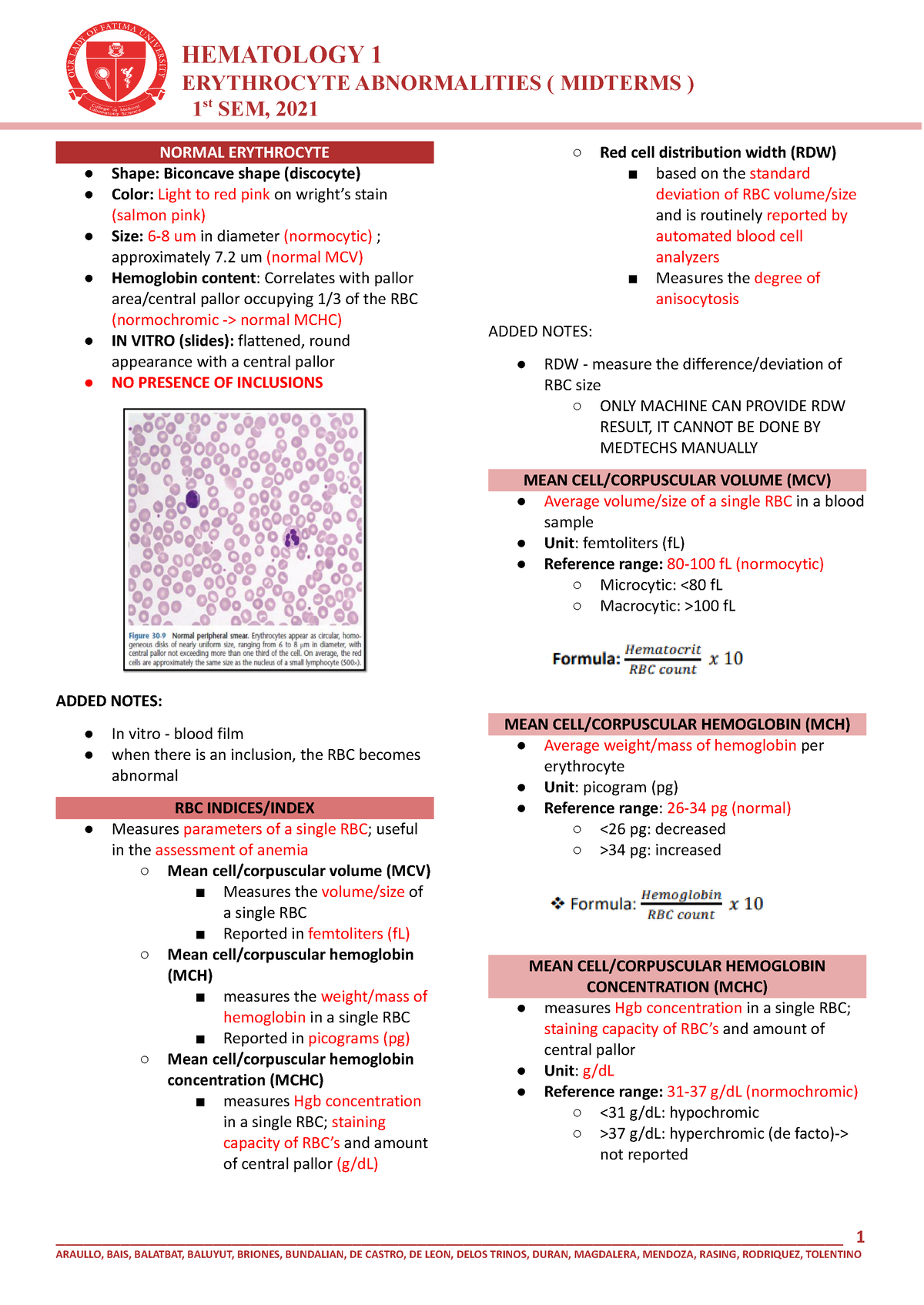 Erythrocte- Abnormalities - ERYTHROCYTE ABNORMALITIES ( MIDTERMS ) 1 st ...