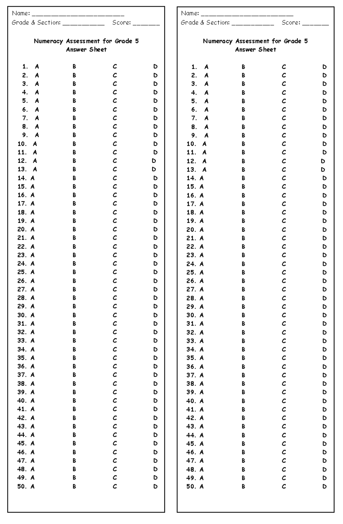 E NAT asnwer sheet reading materials Name