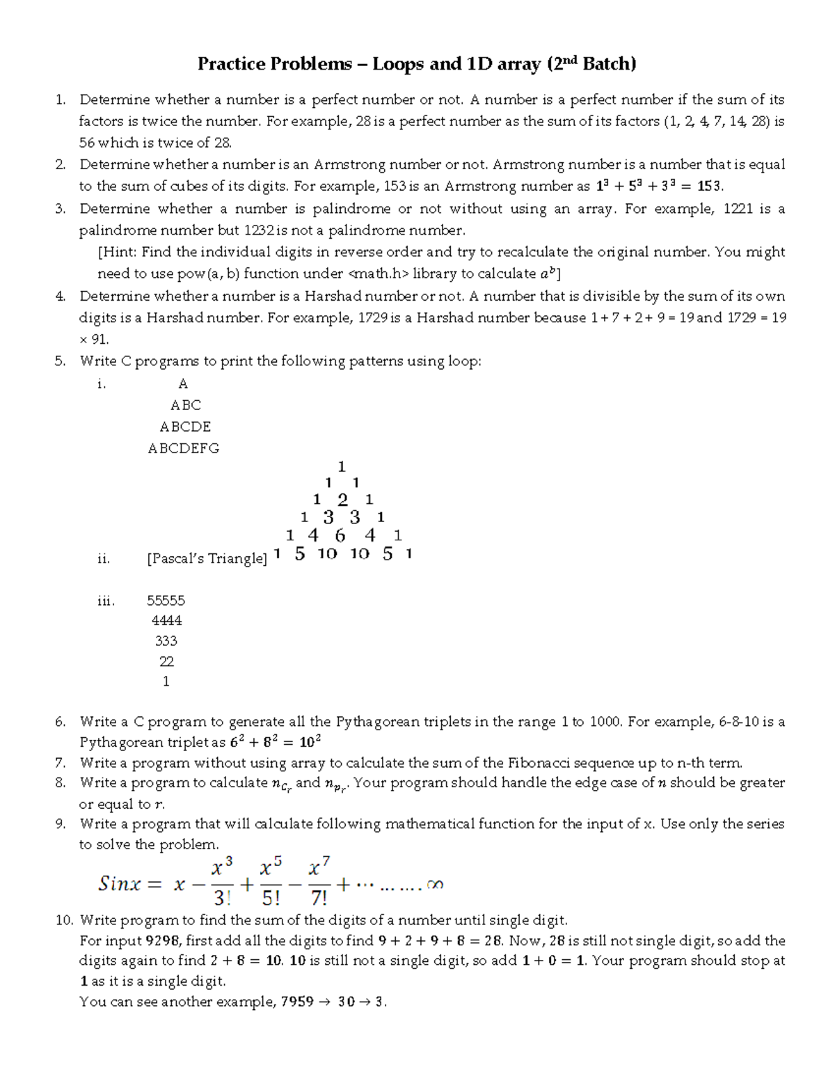 Assignment 1 loops and array practice problems loops and 1d array