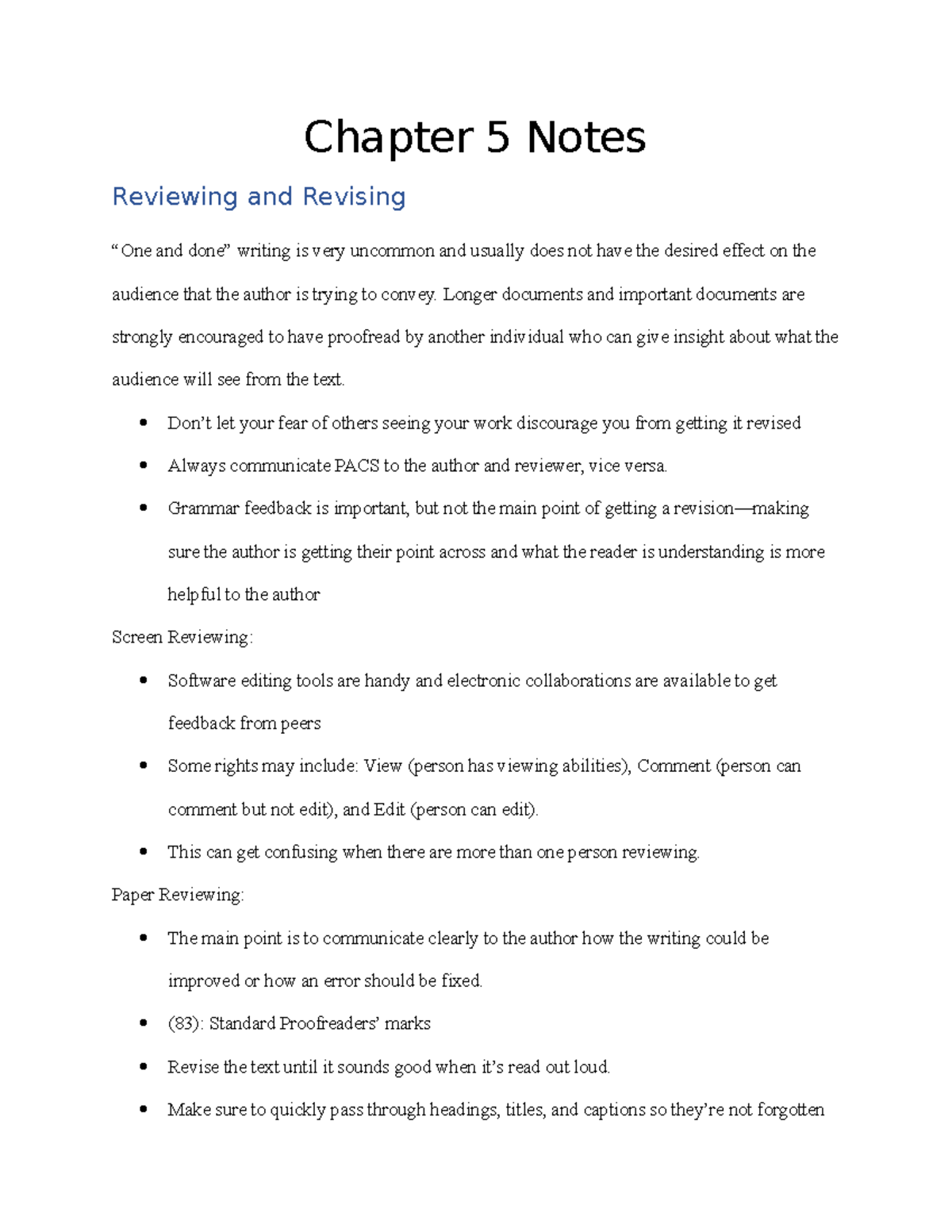 Chapter 5 Notes - Chapter 5 Notes Reviewing and Revising and writing is ...