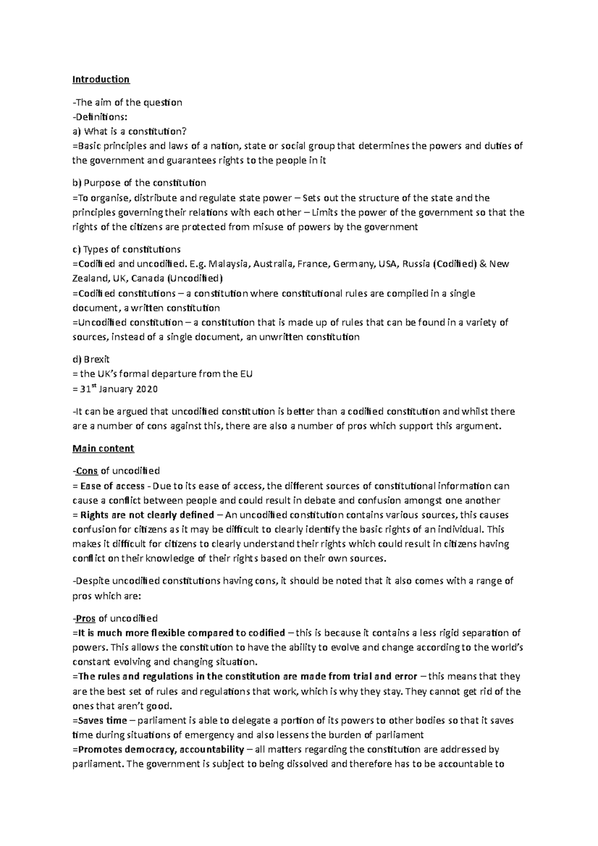 codified constitution uk essay