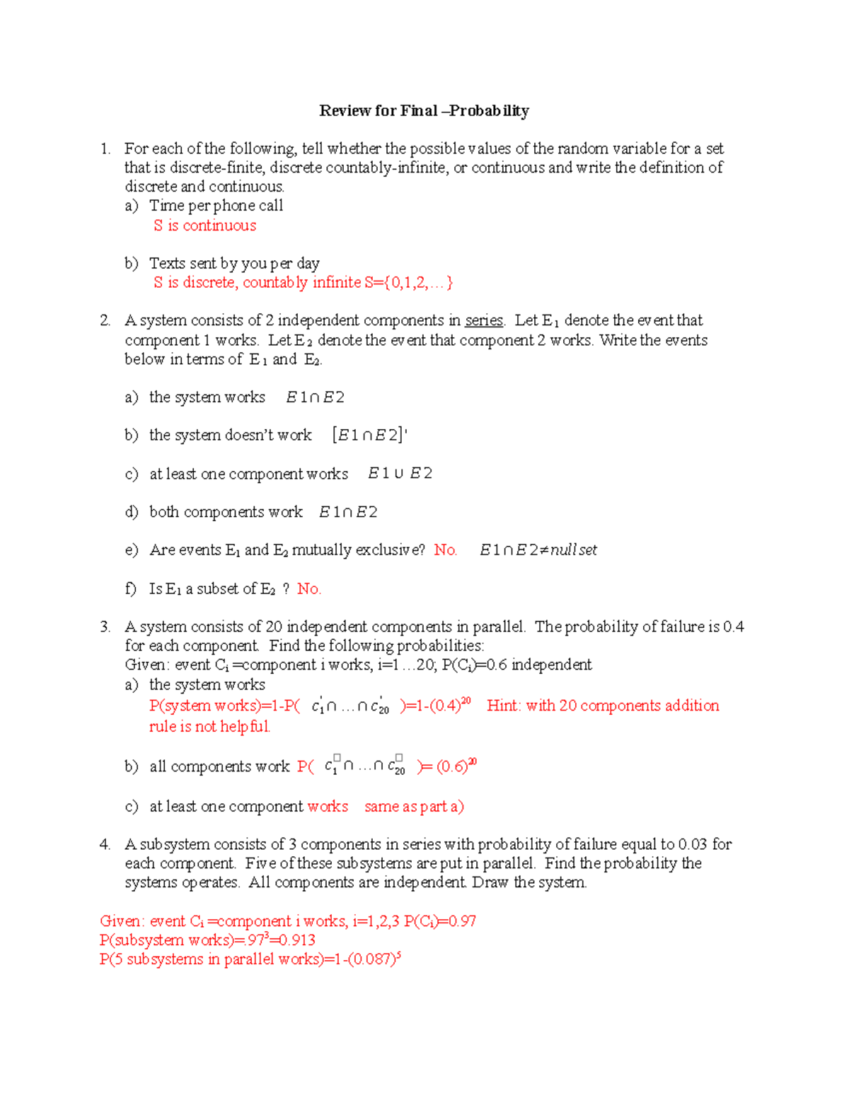 Prob Review - Practice Problems - Review for Final 1. For each of the ...