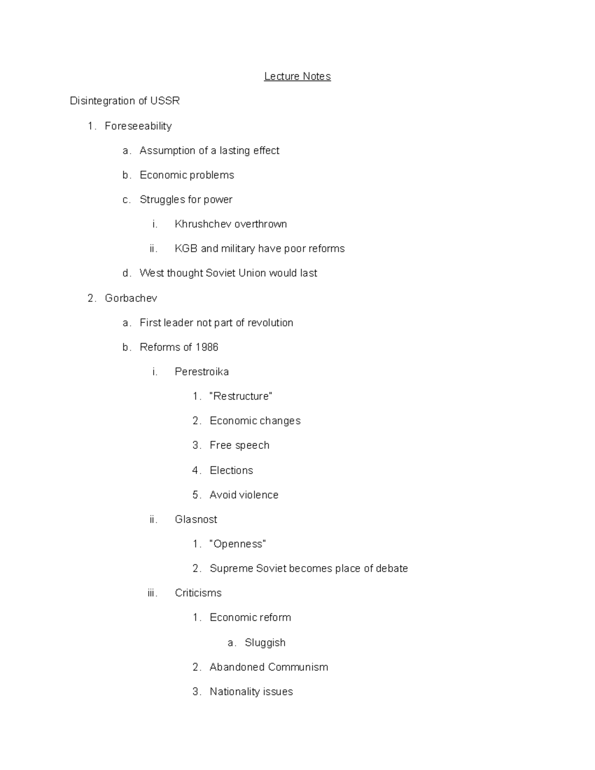 Disintegration of USSR - Lecture Notes Disintegration of USSR 1 ...