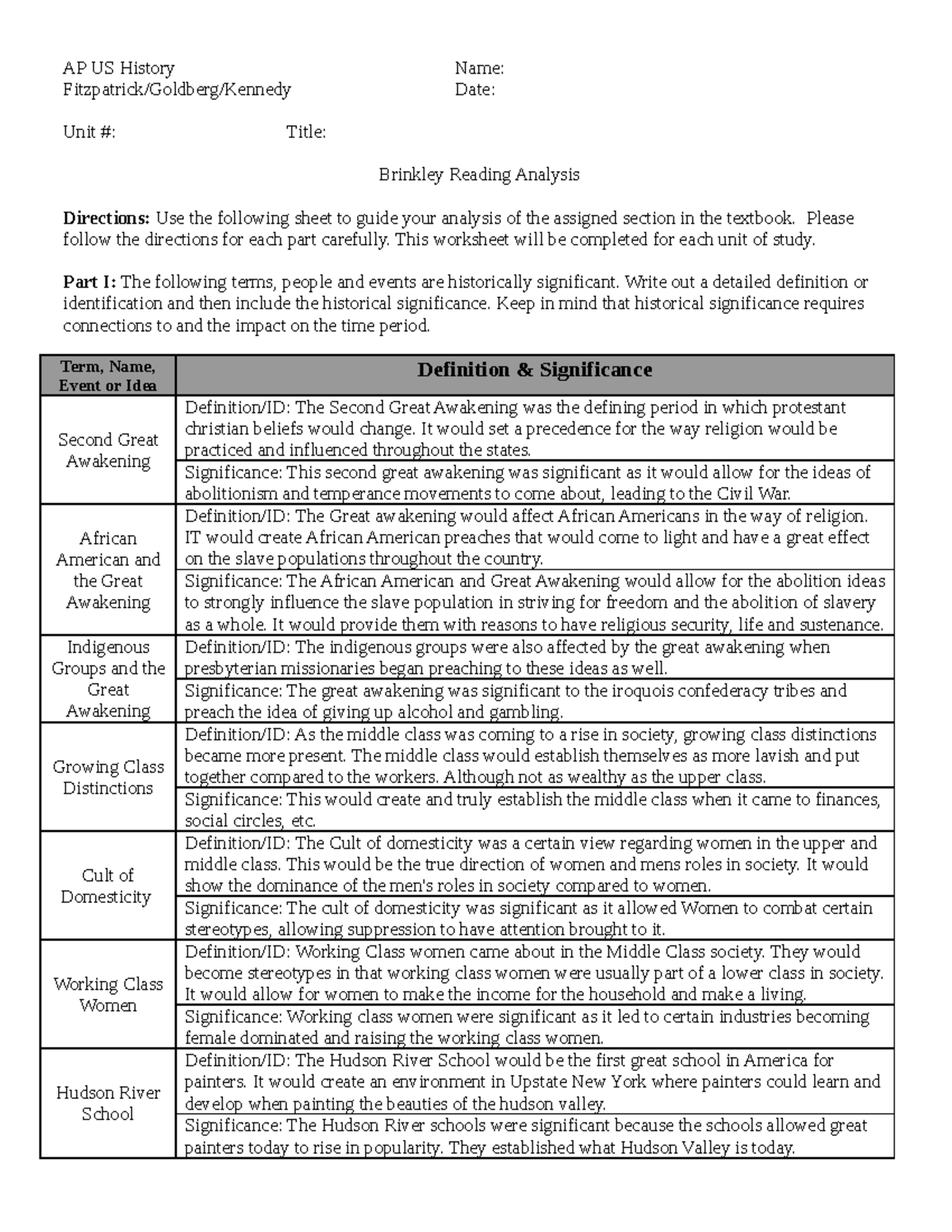 Unit 8 brinkley reading analysis ap us history name fitzpatrick