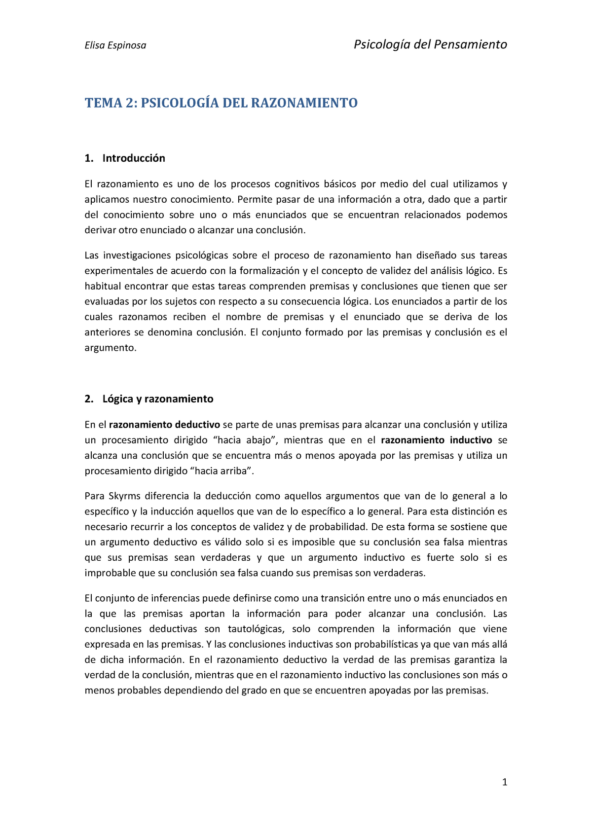 Psicología Del Pensamiento TODO - TEMA 2: PSICOLOGÍA DEL RAZONAMIENTO 1 ...