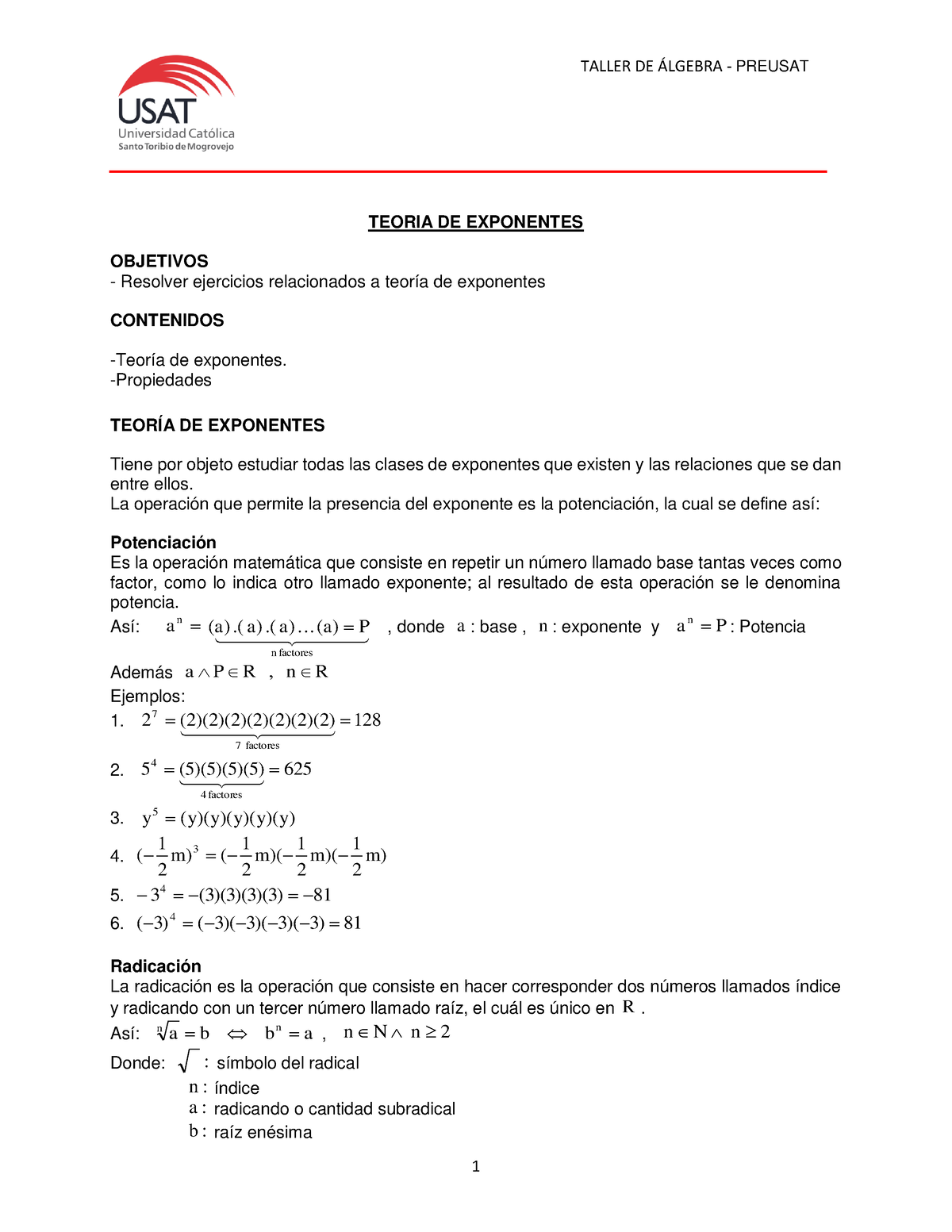 Sesion Teoria De Exponentes Teoria De Exponentes Objetivos Resolver Ejercicios Relacionados