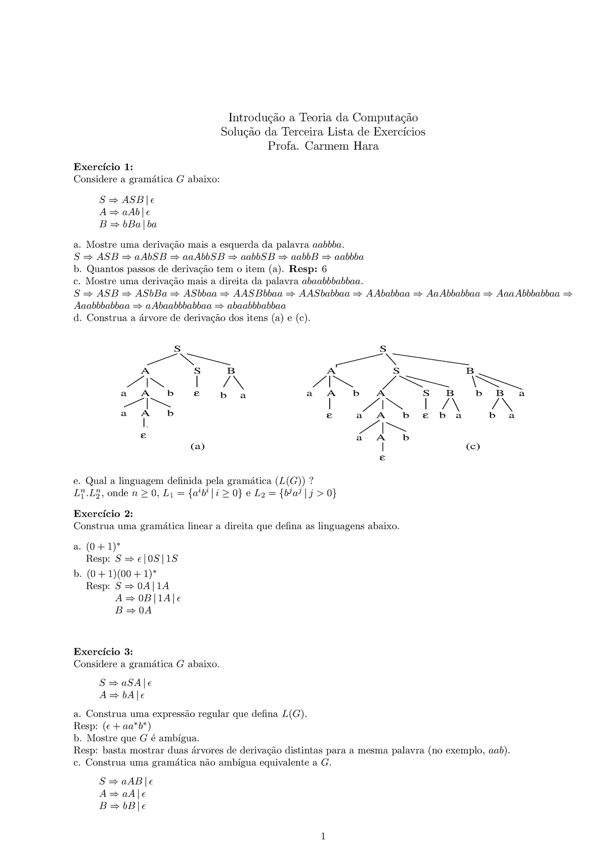 Lista 2-sol - Introdu¸c˜ao A Teoria Da Computa¸c˜ao Solu¸c˜ao Da ...