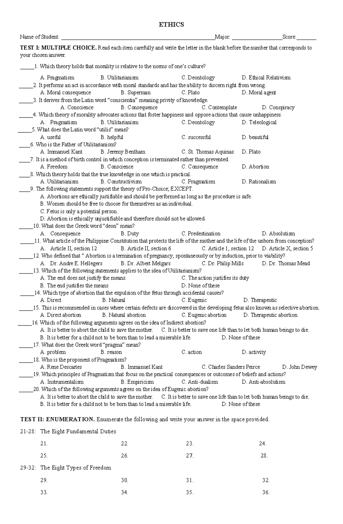 Midterm Exam Copy Summary General Ethics Ethics Name Of Student