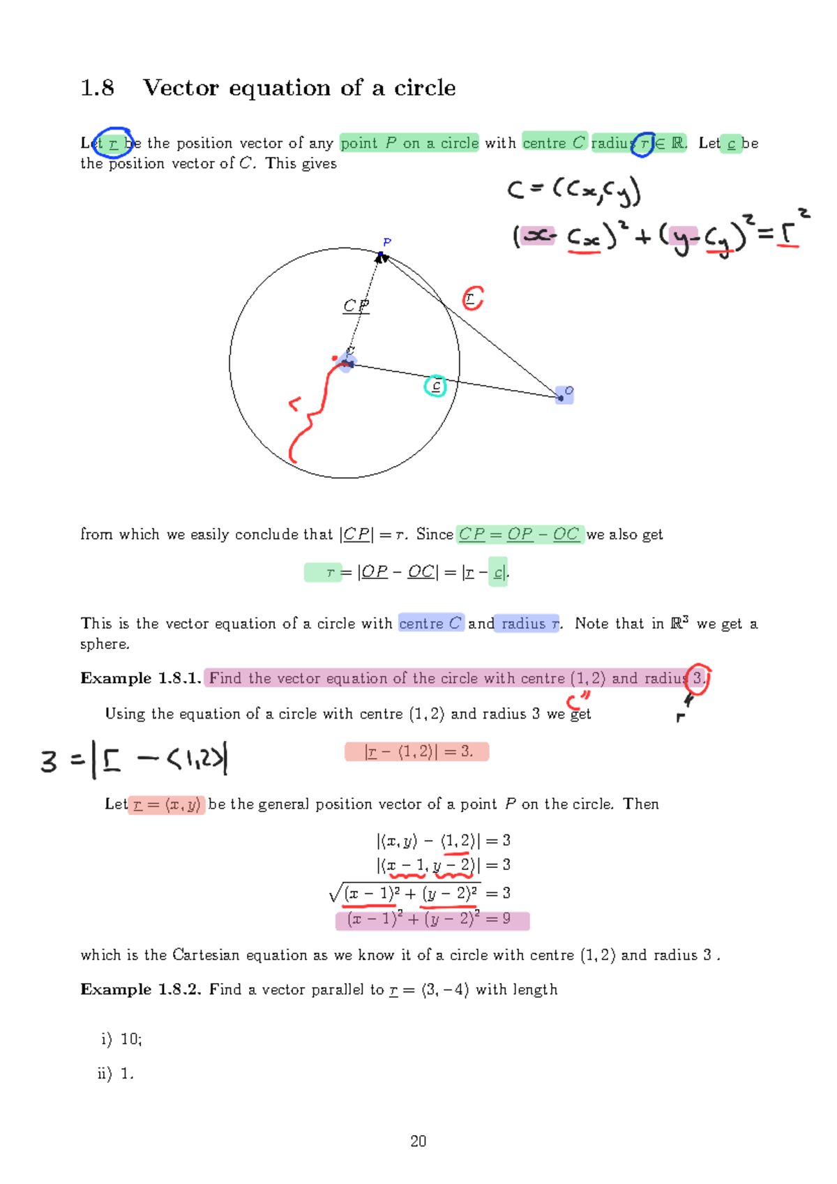 Week 2 Block 3 Algebra Lecture 3 notes - 1 Vector equation of a circle ...