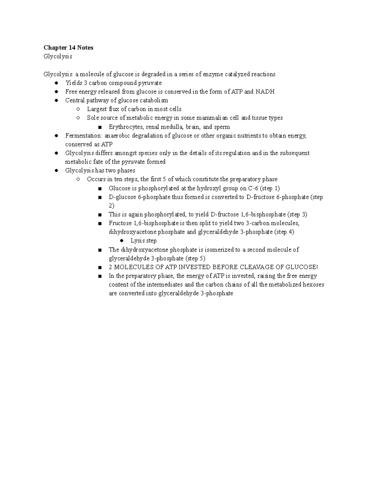 Chapter 14 - Chapter 14 Notes Glycolysis Glycolysis: A Molecule Of ...