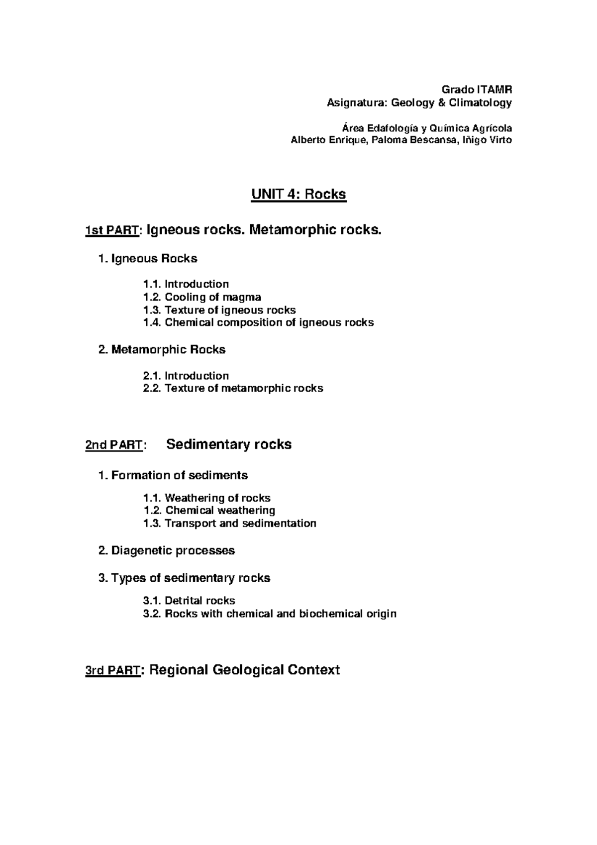 Unit 4. Rocks and rock types - Grado ITAMR Asignatura: Geology ...