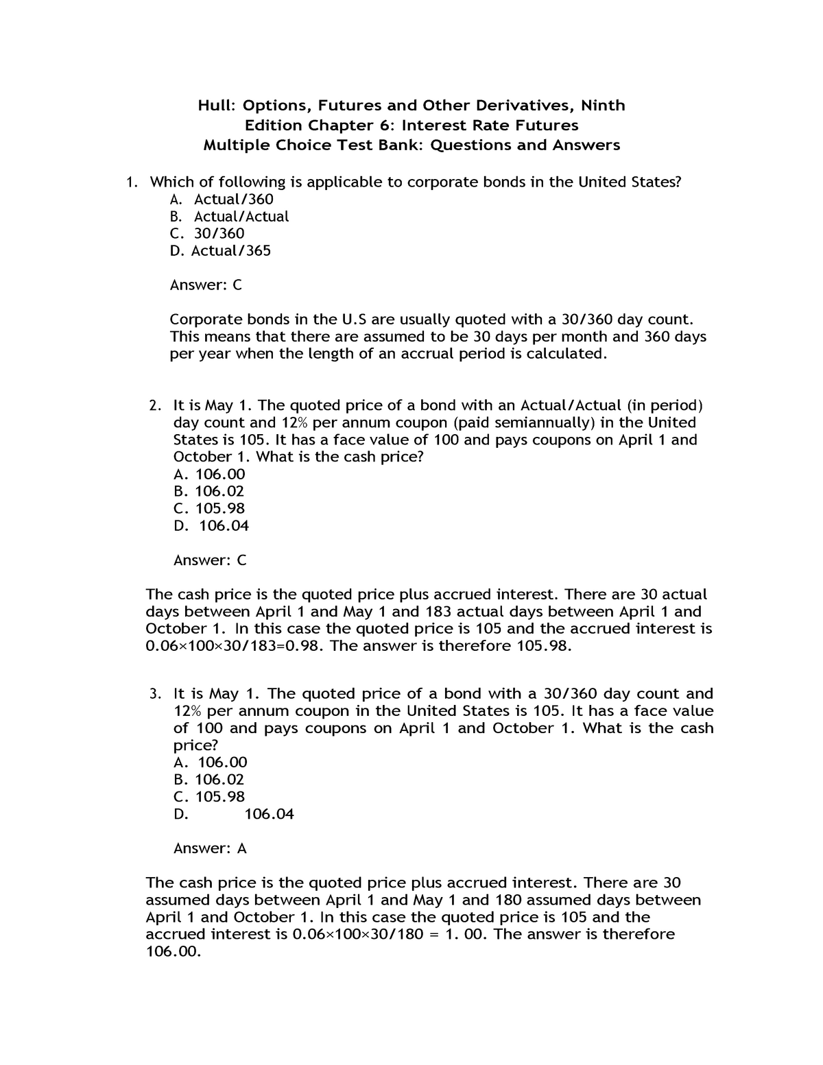 Hull Ofod9e Multiplechoice Questions And Answers Ch06doc - Finance ...