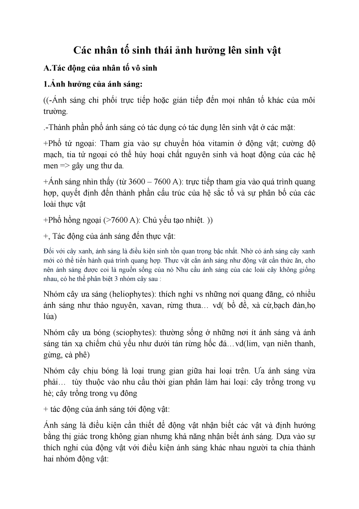 Các nhân tố sinh thái ảnh hưởng lên sinh vật - Các nhân tố sinh thái ảnh hưởng lên sinh vật Aác động - Studocu