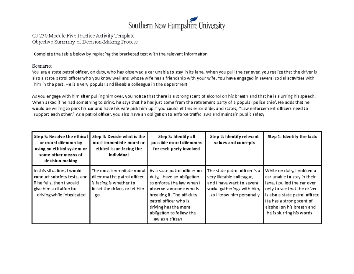 Cj 230 Module Five Practice Activity Template - Cj 230 Module Five 