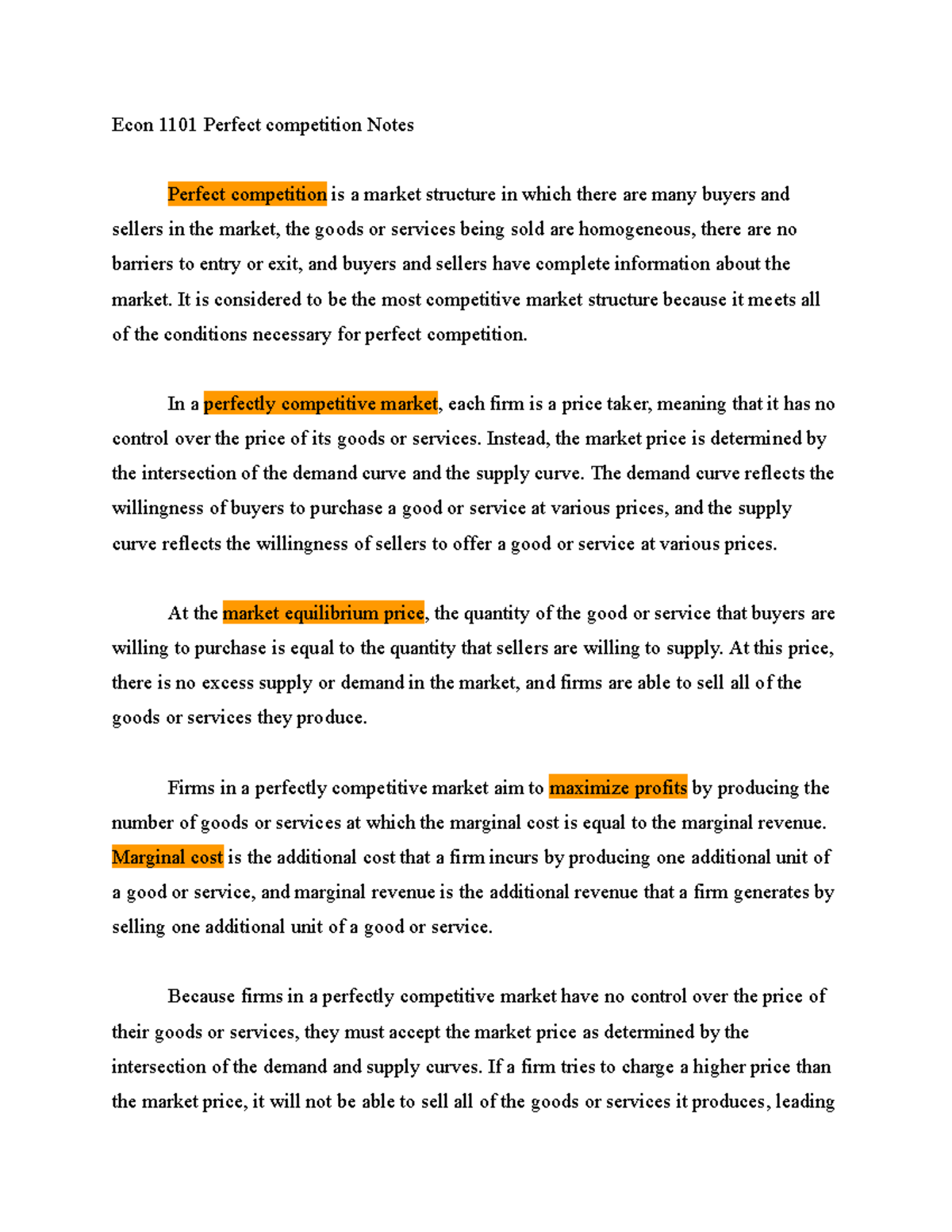 perfect competition essay grade 11