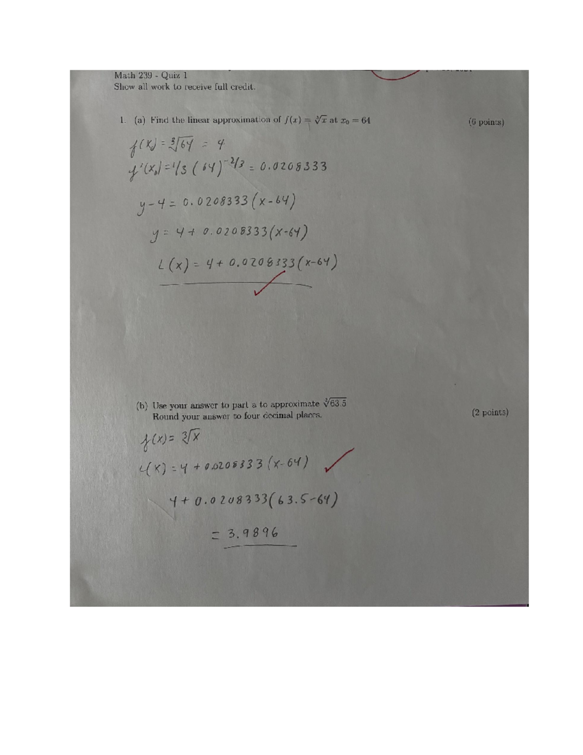 MATH239 - Quiz 1 - Quiz 1 - 20/20 - MATH 239 - P Show all work to ...