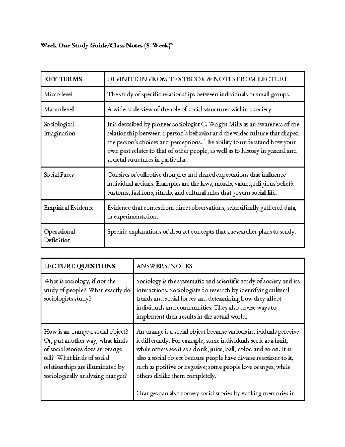 Week one Study Guide Class Notes - Week One Study Guide/Class Notes (8 ...