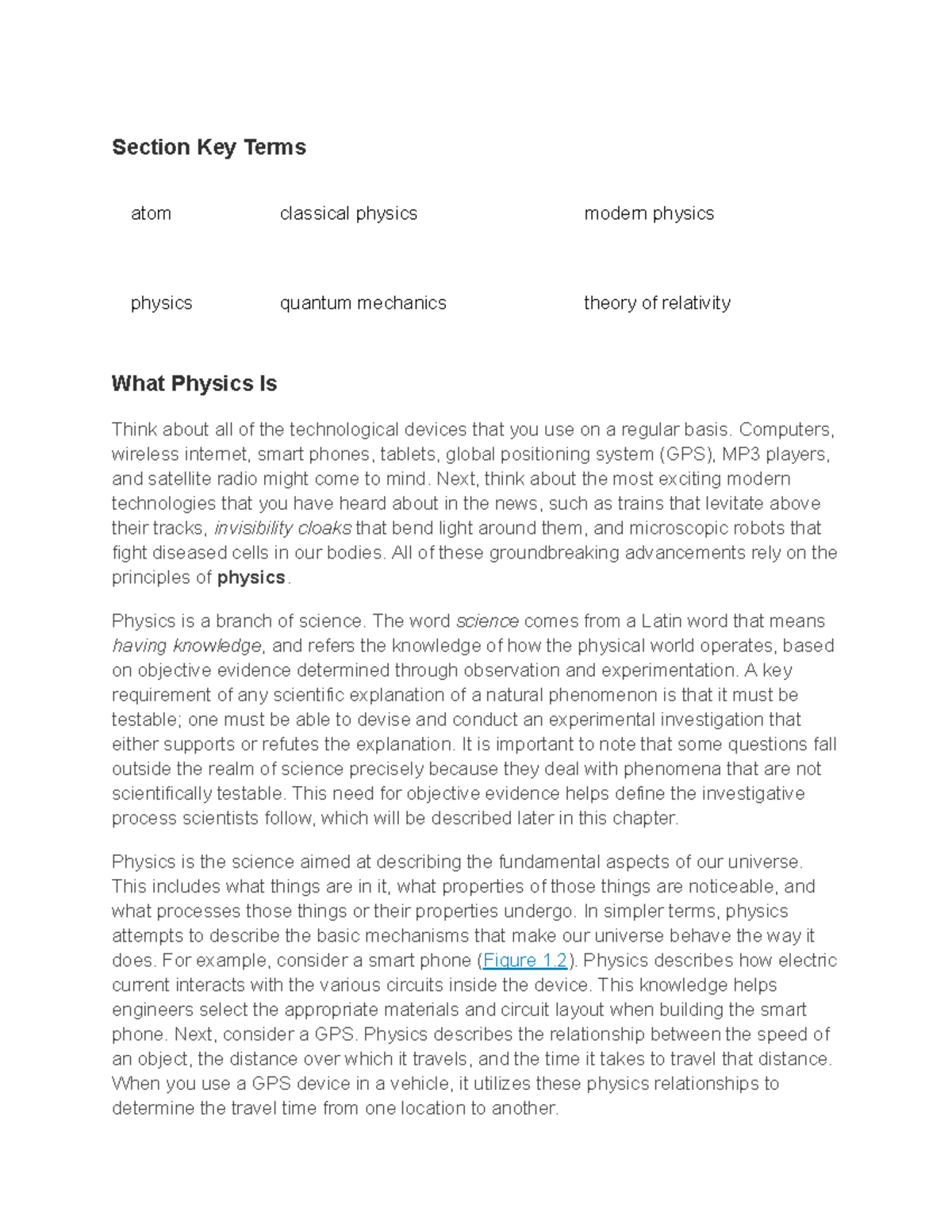 Physics deffenition - Section Key Terms atom classical physics modern ...