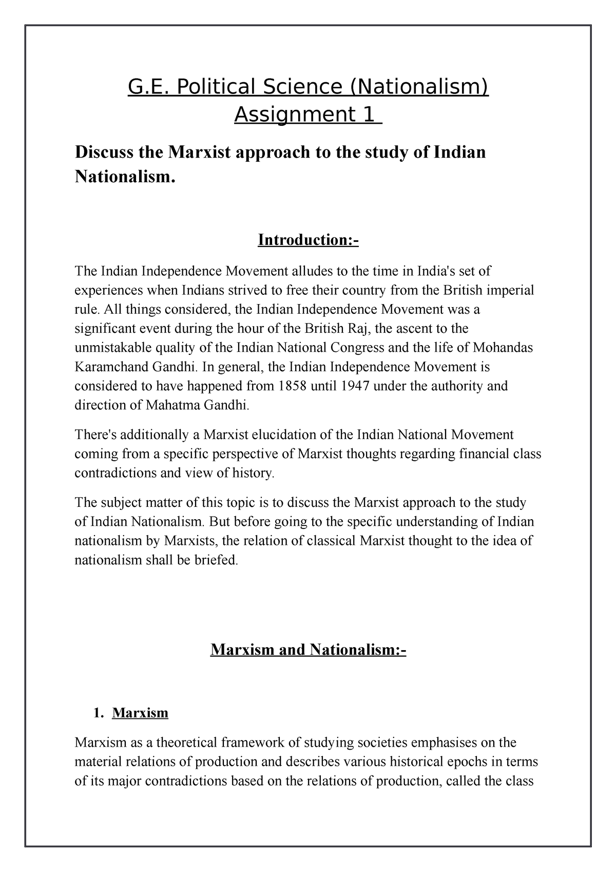 essay on marxist approach to nationalism in india