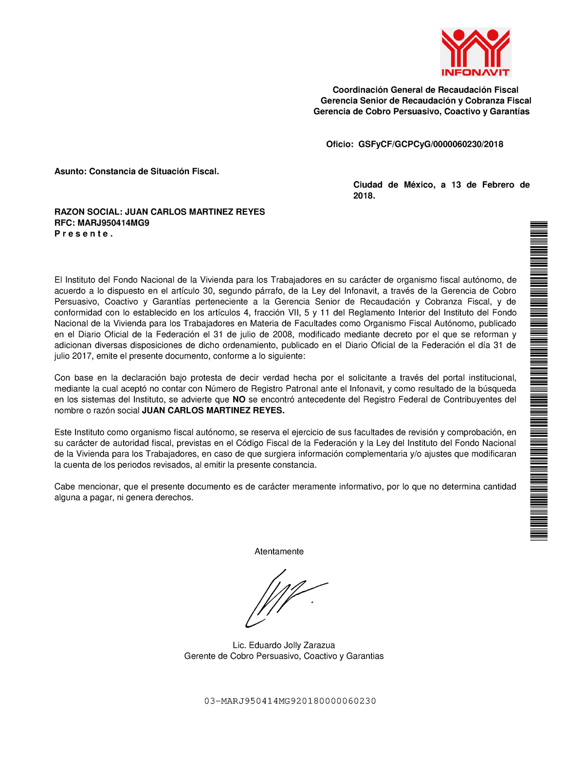 Carta De No Adeudo En Infonavit 03 Marj950414mg Oficio Gsfycfgcpcyg0000060230 Coordinación 0985