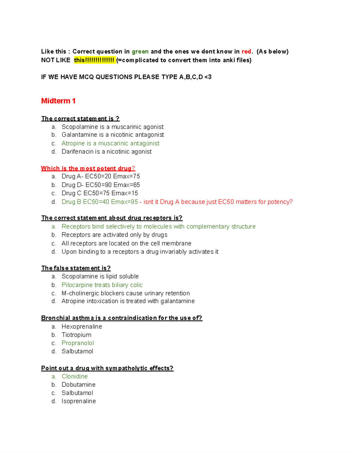 Pharma - Midterm I and II.docx - Google Docs - Like this : Correct ...