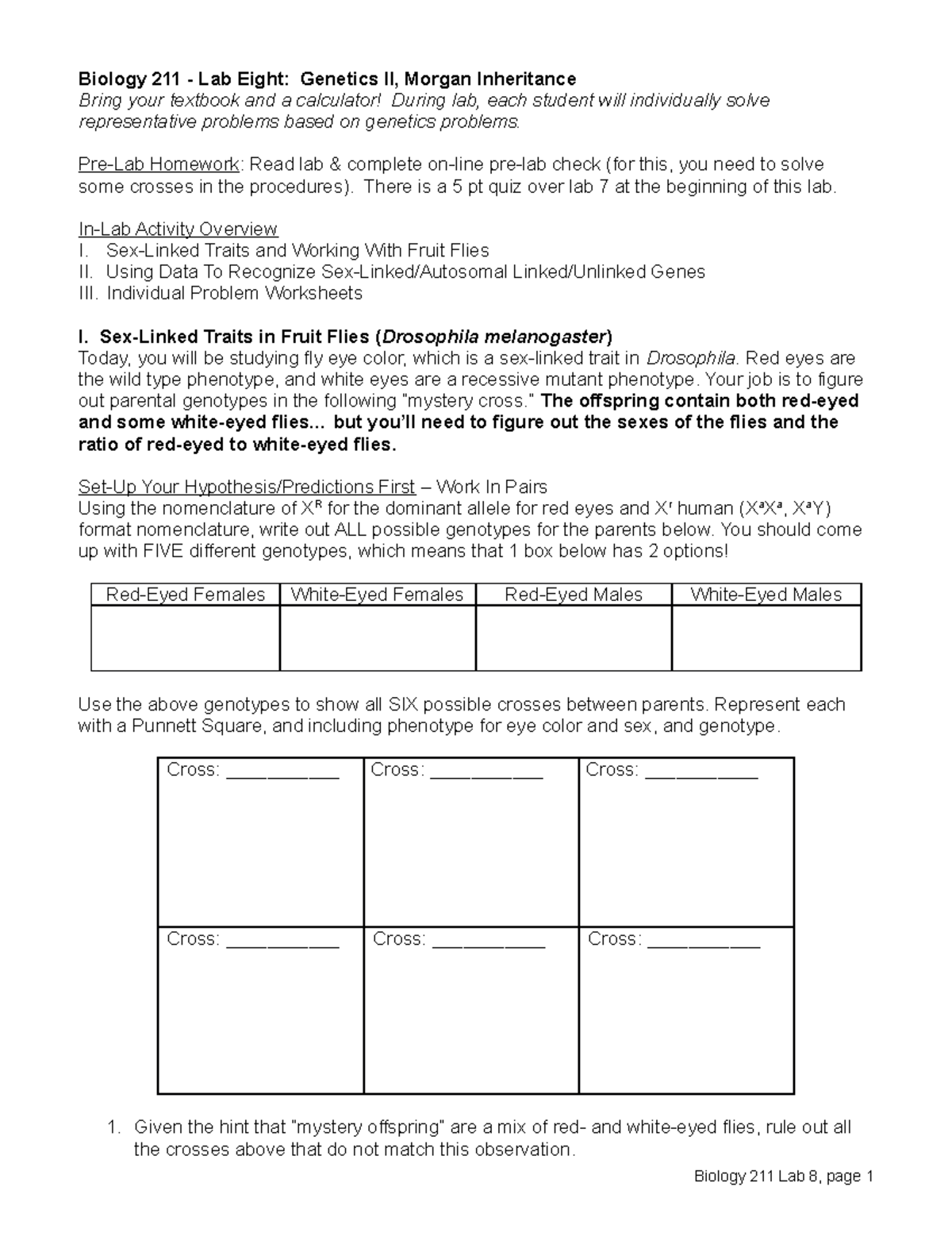 Lab+8+Instructions W23 - Biology 211 - Lab Eight: Genetics II, Morgan ...