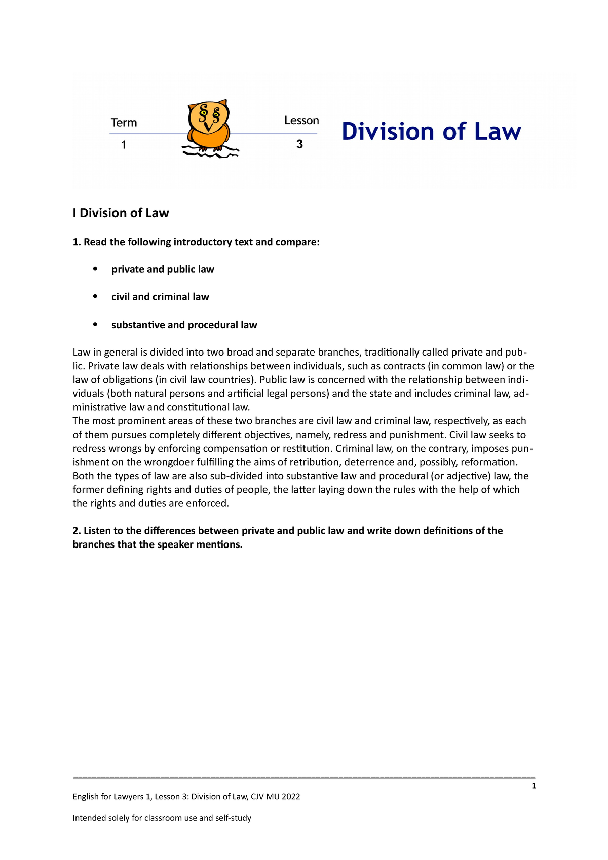 division of law assignment