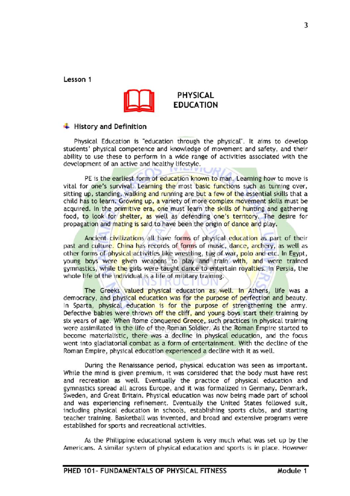 Physical Education 103 - Fundamentals of Physical Education - Studocu
