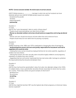 Gender and Society: Chapter 8 Quiz - NOTE: Correct answers bolded. No ...