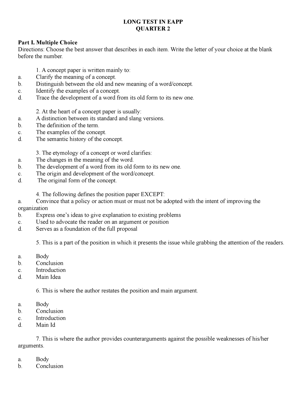 LONG TEST IN EAPP Q2 - Dsj,nfadbkuvnzlksnvjadngfsukdf - LONG TEST IN ...