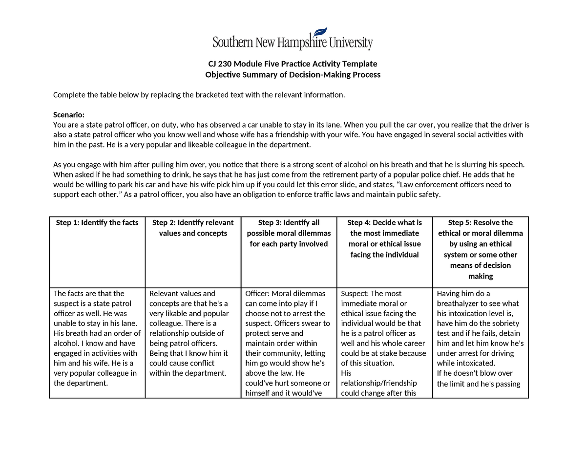 CJ 230 ODModule Five Practice Activity Template - CJ 230 Module Five ...