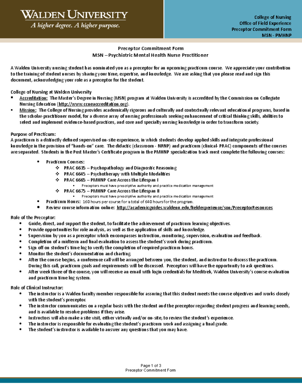 NP commitment form - Need for practicum course - College of Nursing ...